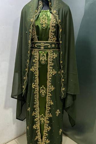Olive satin jacket style moroccan takchita kaftan