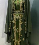 Olive satin jacket style moroccan takchita kaftan