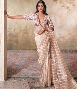 Gold printed pure chanderi silk saree with blouse