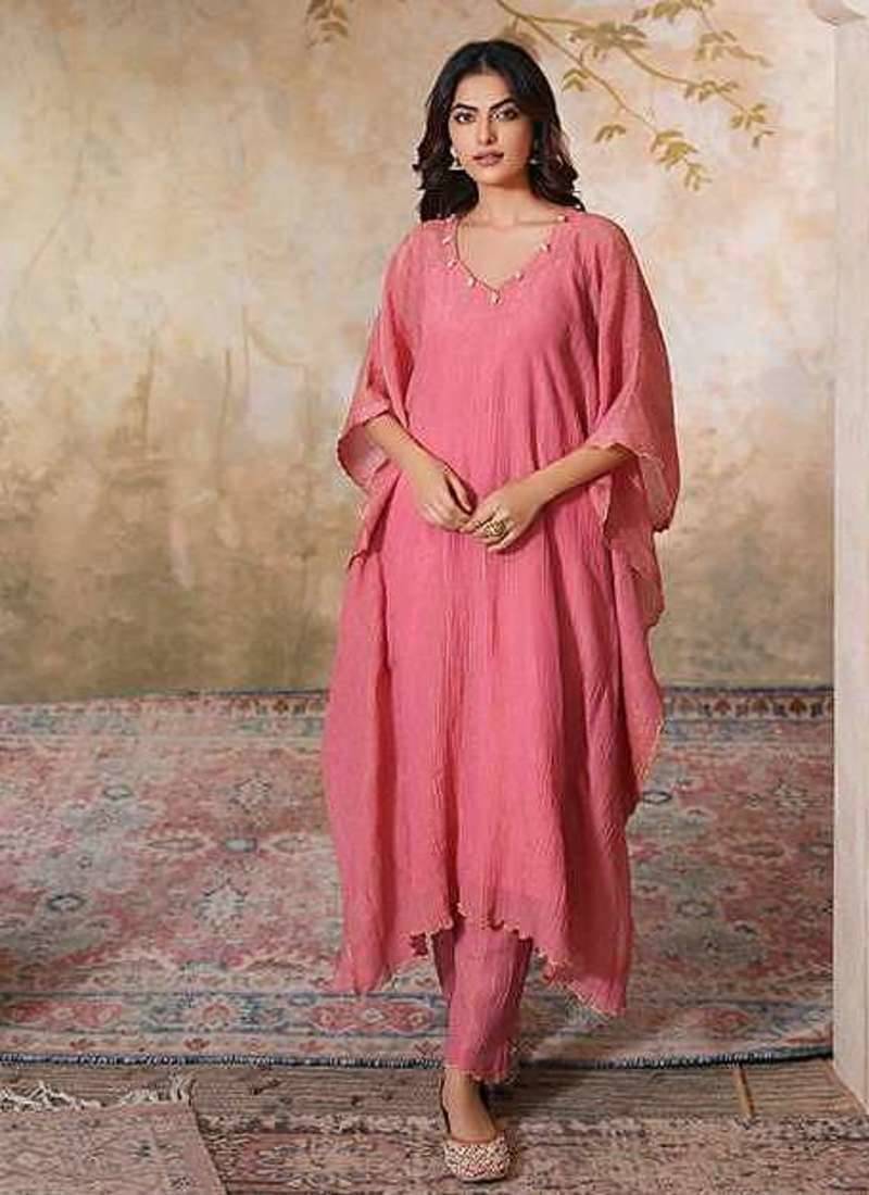 Pink tissue kaftan set