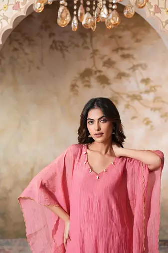 Pink tissue kaftan set