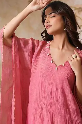 Pink tissue kaftan set