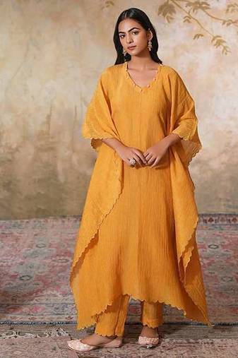 Yellow tissue kaftan set
