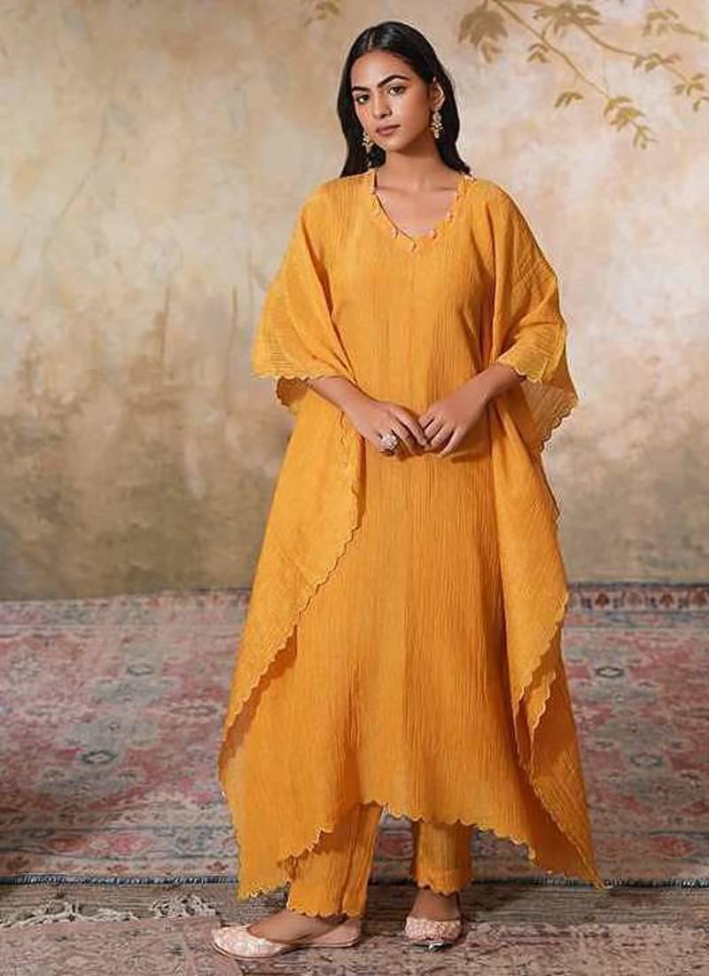 Yellow tissue kaftan set