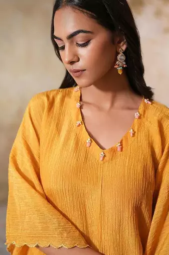 Yellow tissue kaftan set