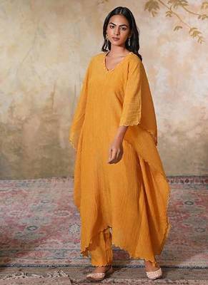 Yellow tissue kaftan set 3
