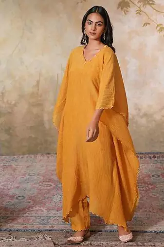 Yellow tissue kaftan set