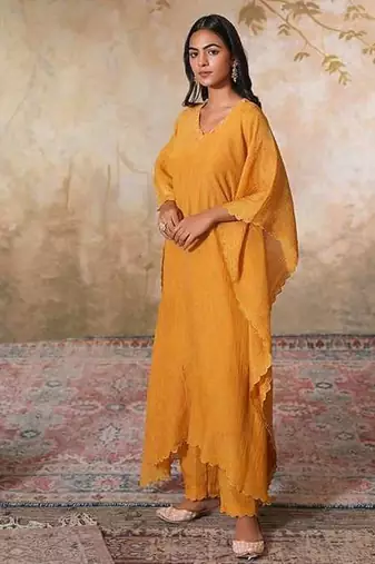 Yellow tissue kaftan set