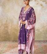 Purple printed crepe kaftan set