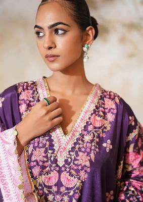Purple printed crepe kaftan set 2