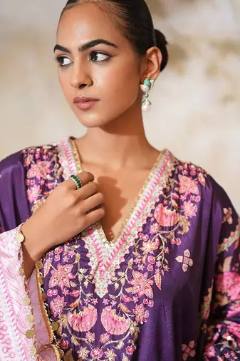Purple printed crepe kaftan set