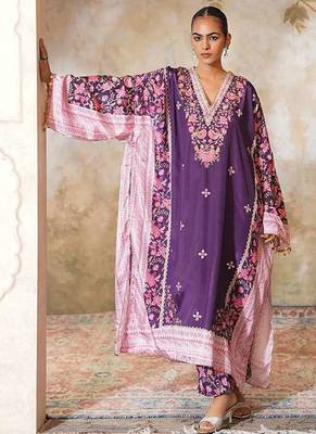 Purple printed crepe kaftan set 3
