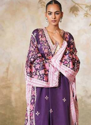 Purple printed crepe kaftan set 4