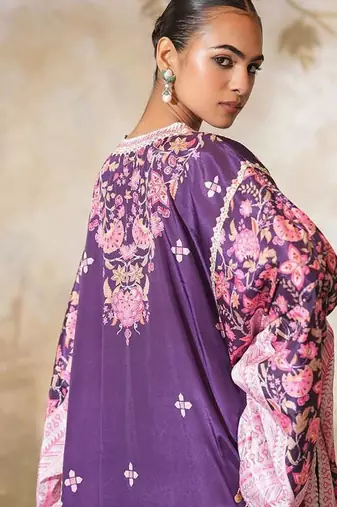 Purple printed crepe kaftan set