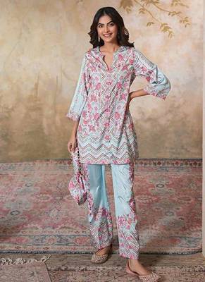 Blue printed crepe co ord set 1