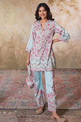 Blue printed crepe co ord set