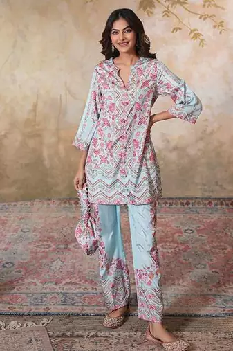 Blue printed crepe co ord set