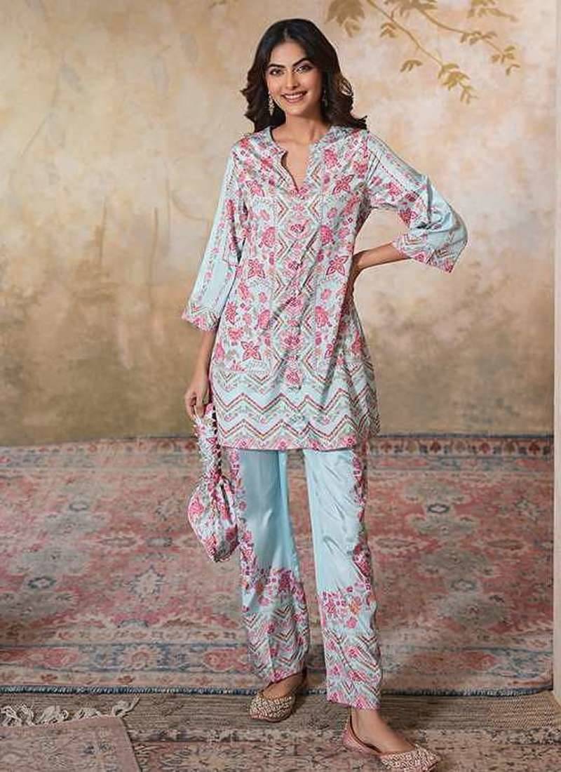 Blue printed crepe co ord set