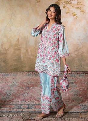 Blue printed crepe co ord set 3