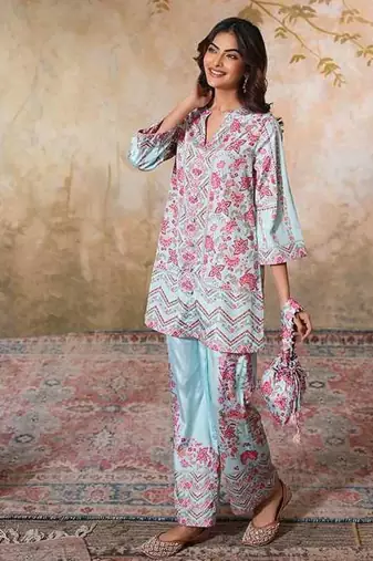 Blue printed crepe co ord set
