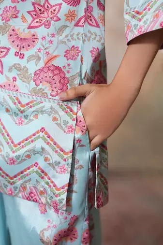 Blue printed crepe co ord set