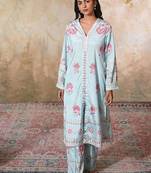 Blue printed crepe kurta set