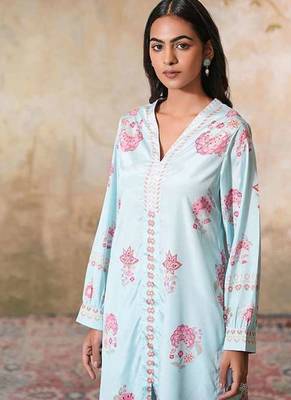 Blue printed crepe kurta set 2