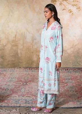 Blue printed crepe kurta set 3