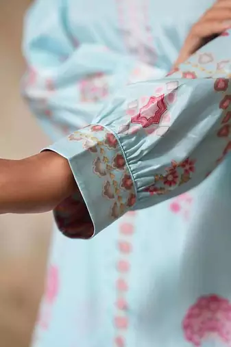 Blue printed crepe kurta set
