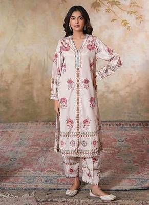 White printed crepe kurta set 1