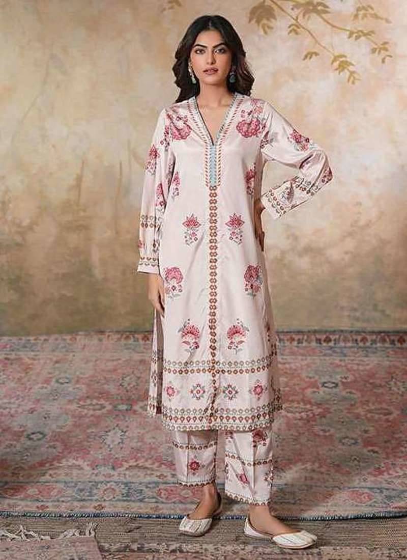 White printed crepe kurta set