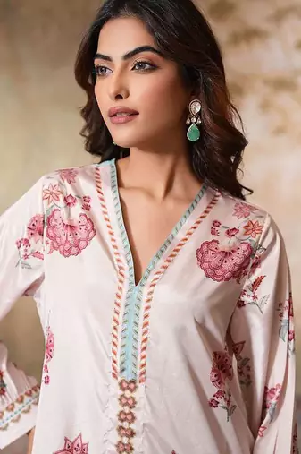 White printed crepe kurta set