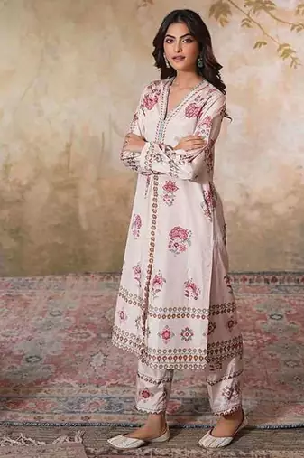White printed crepe kurta set