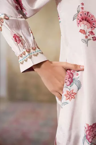 White printed crepe kurta set