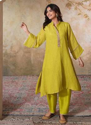 Yellow tissue kurta-set 1