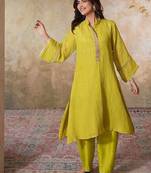 Yellow tissue kurta-set