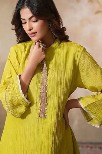 Yellow tissue kurta-set