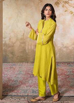 Yellow tissue kurta-set 3
