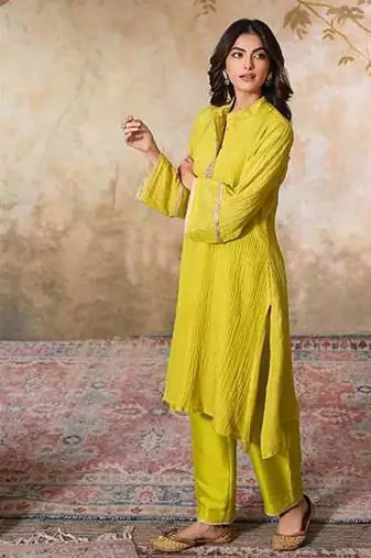 Yellow tissue kurta-set
