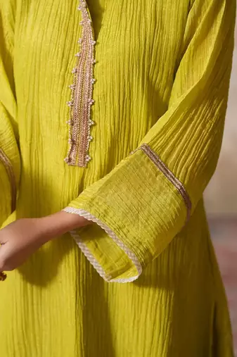 Yellow tissue kurta-set