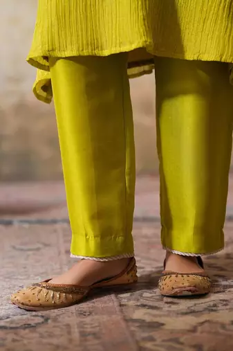 Yellow tissue kurta-set