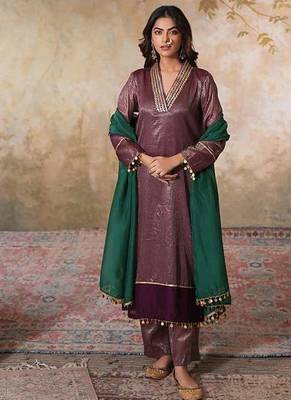 Brown chanderi kurta set with dupatta 1