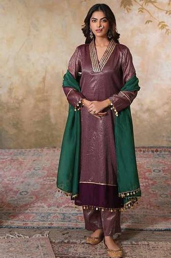 Brown chanderi kurta set with dupatta