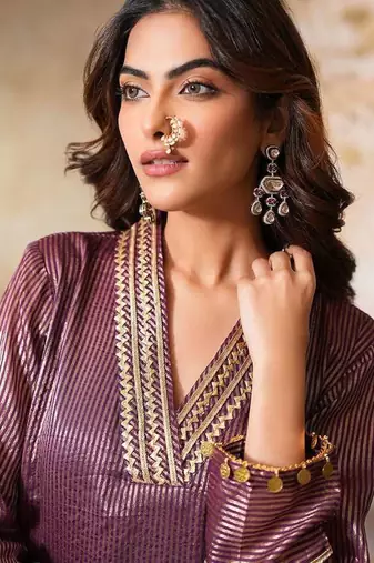 Brown chanderi kurta set with dupatta