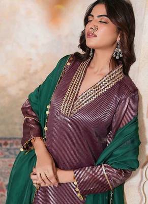 Brown chanderi kurta set with dupatta 4