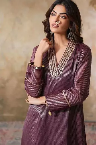 Brown chanderi kurta set with dupatta