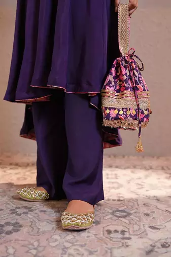 Purple printed crepe kurta set with dupatta
