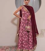 Pink printed crepe anarkali set with dupatta