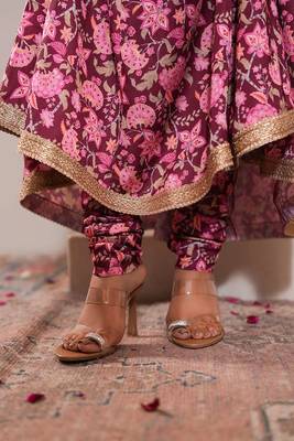 Pink printed crepe anarkali set with dupatta 5