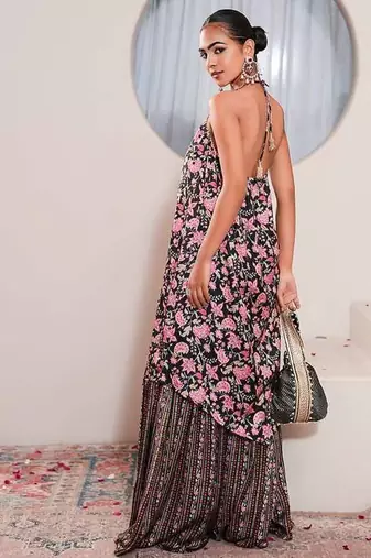 Black printed crepe gharara set